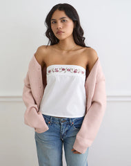 Ahera Top in Poplin White with Cherry Blossom Embroidery