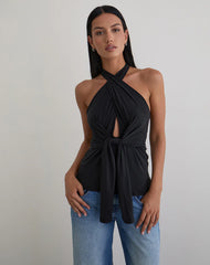 Nezuko Multi Tie Long Sleeve Top in Cupro Black