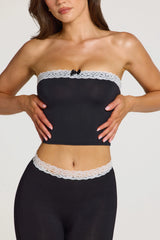 Modal Lace-Trim Bandeau Top in Black