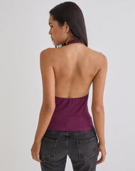 Raceline Halterneck Top in Rayon Jersey Deep Purple