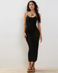 Caroline Strappy Maxi Dress in Mesh Black