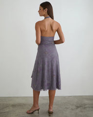 Rokoyo Halterneck Midi Dress in Flare Flower Purple