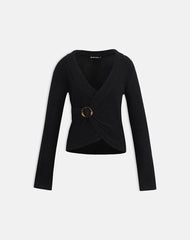 Minara Top with Resin Buckle in Knit Black