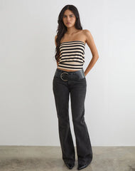 Leocadia Bandeau Top in Cupro Stripe Black and Ivory