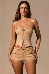Lace-Up Corset Top in Tan