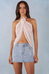 Halterneck Open-Front Top in Ivory