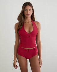 Towi Swim Tank Top in Cardinal Red with Belt