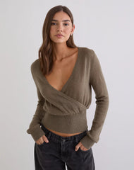 Nilza Wrap Top in Knit Taupe