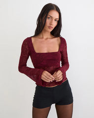 Nafre Top in Flock Compact Paisley Wine