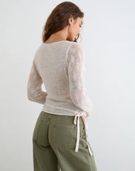 Maeko Crochet Wrap Top in Knit Ecru