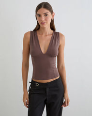 Lynod Plunge Top in Deep Taupe