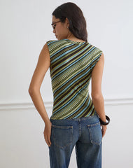 Emberly Plunge Top in Mixed Stripe Green