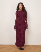 Shaleed Maxi Dress in Botanical Flower Maroon