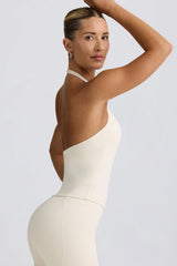 Halterneck Open-Back Tank Top in Vanilla