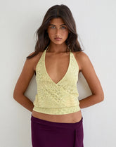 Sadara Drape Halter Top in Green Leopard