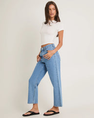 High Straight Crop Denim Jeans Blue Monday
