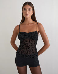 Fierza Cami Top in Pretty Petal Flock Black