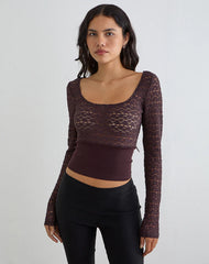 Nolita Ribbed Waist Top in Lace Dark Plum