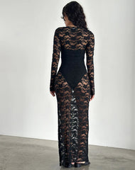 Sophie Unlined Maxi Dress in Black Jasmine Lace
