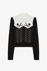 Knit Long-Sleeve Fitted Top in Black