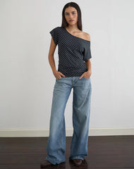 Danama One Shoulder Top in Oblique Stripe Ocean Storm