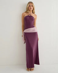 Moisa Maxi Dress in Cupro Deep Purple and Dusty Pink