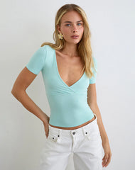 Lobos Crossover Top in Rayon Jersey Aqua