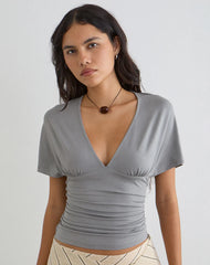 Osari Plunge Batwing Top in Jersey Grey
