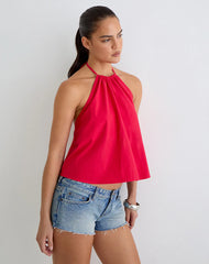 Aure Halterneck Top in Poplin Scarlet Red
