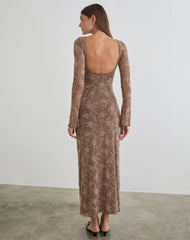 Shaleed Maxi Dress in Leafy Flock Dark Taupe