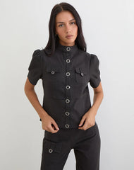 Renia Button Top in Dark Grey