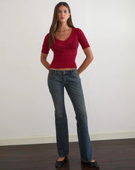 Yura Top in Pointelle Knit Deep Red