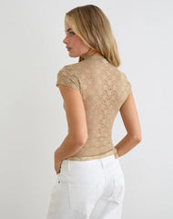 Jiwon Keyhole Top in Lace Khaki