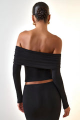Modal Off-Shoulder Long-Sleeve Top in Black