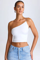 One-Shoulder Lace-Up Top in White