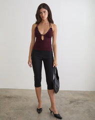 Mioto Keyhole Halterneck Top with Studs in Rayon Dark Plum