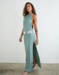 Karuna High Neck Maxi Dress in Aqua Grey