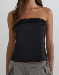 Minae Bandeau Top with Lace Trim in Satin Black