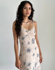 Kamala Midi Dress in Wild Rose Blue