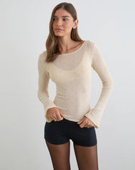 Tineko Long Sleeve Top in Polka Textured Jersey Beige