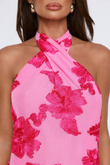 Fresh Bloom Energy Mesh Halter Mini Dress Pink