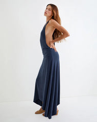 Kiku Maxi Dress in Cupro Navy