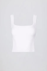 Seamless Soft Rib Square-Neck Tank Top in White