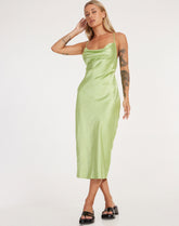 Palasha Midi Dress in Satin Lime Green
