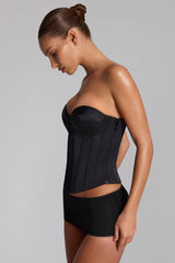 Satin Lace-Up Corset Top in Black