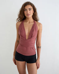 Nezuko Multi Tie Long Sleeve Top in Cupro Dark Rose