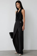 RAYON BLEND TIE NECK HALTER TOP