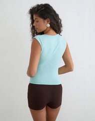 Emberly Plunge Top in Rayon Jersey Aqua