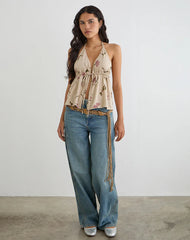 Yalova Halter Top in Bloom Leafy Taupe