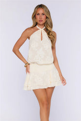 Loud Luxury Halter Mini Dress Cream